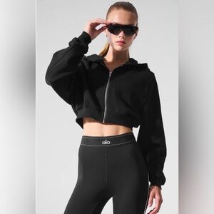 ALO Yoga Black Cropped Zip Hoodie - ALO Yoga